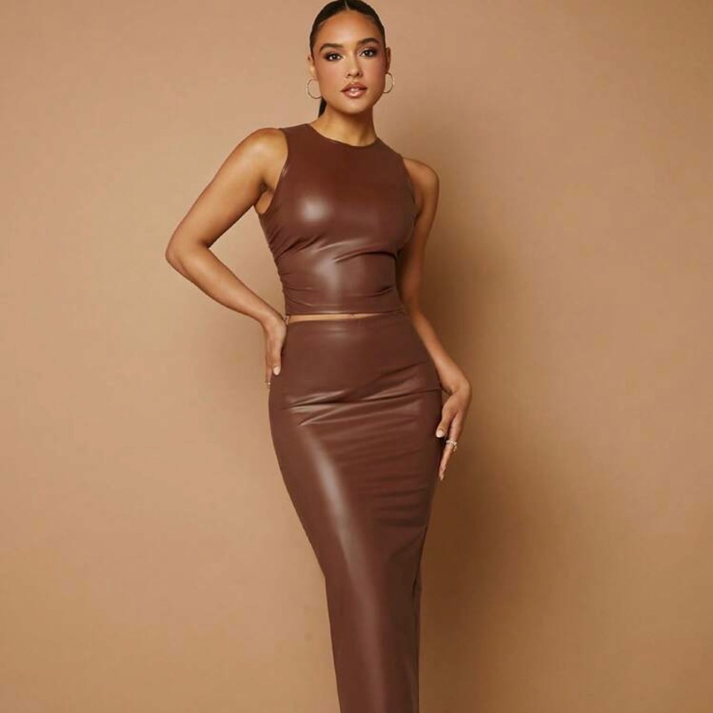 Shein Faux leather 2 piece skirt set